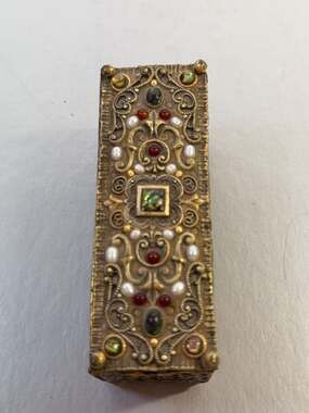 Michal Golan Vintage Gold Tone Filigree Mezuzah Case with‎ Cabochons and Pearls
